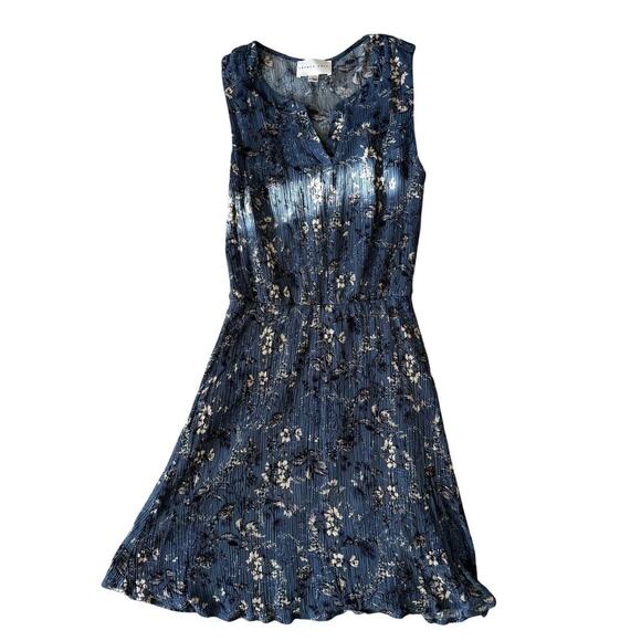 Adorable French Grey Blue Floral Spring Dress Size Medium Women's - Picture 1 of 3